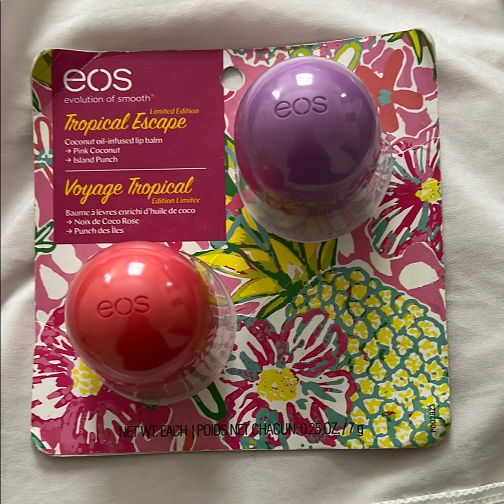 eos Pink and Purple Lip Balm Duo Tropical Flavors